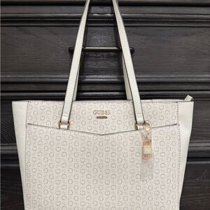 Guess White and Gold Structured Valletta Tote Bag